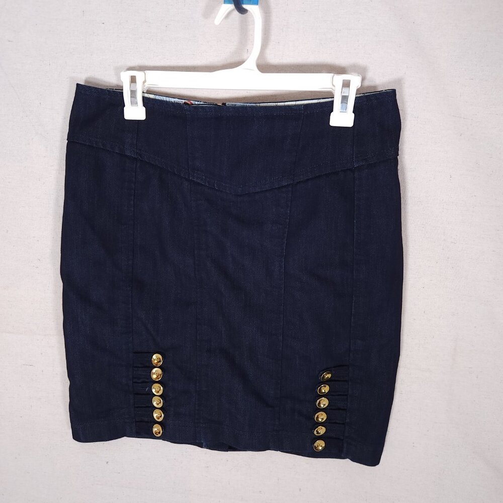 Leifsdottir Blue Denim Pencil Skirt Womens 10 Military Buttons Anthropologie